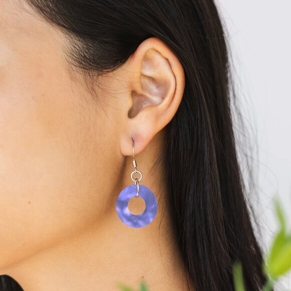 Recycled Early 1900's Amethyst Bottle Glass Hoop Earrings - Picture 4 of 6